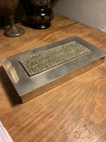 Retro applied art metal box with Budapest plaque