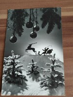Régi karácsonyi képeslap, fekete-fehér, 1967