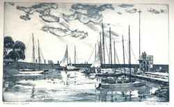 Lajos Máté Csurgói (1931-2001): Földvár pier, Balatonföldvár 1971 - marked, quality etching