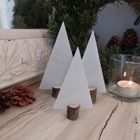 White decorative glass Christmas tree set of 3 in a wooden base