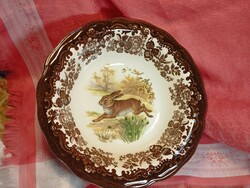 Royal Worcester, Palissy, gyönyörű angol porcelán mély kínáló tál, vadnyulas