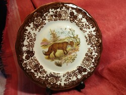Royal Worcester, Palissy, gyönyörű angol porcelán nagy lapos kínáló tál, közepén erdei róka