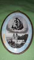 Antik kicsi rézkeretes biedermeyer parasztházas fali szentkép 9 x 7 cm a képek szerint