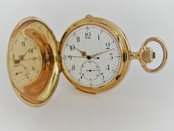 Antique quarter-stroke stopwatch (chronograph) 14k gold pocket watch, c 1900