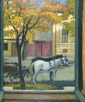 Hungarian painter marked Oláh: street view from a window