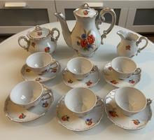 Ritka! Zsolnay pipacs és búzavirág mintás porcelán kávéskészlet