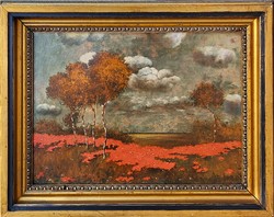 Artúr Tölgyessy (1853 - 1920) poppy meadow c. Your painting with an original guarantee!