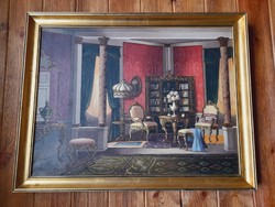 Kárpáthy László, enteriőr, szobabelső, festmény, 60 x 80 cm