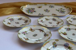 Herend hand-painted cake set with Victoria pattern.