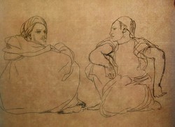 Eugène delacroix - Moroccan Arab men, study ink drawing/lithograph 1920