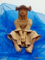 Illár Erzsébet terracotta sculpture of a resting little girl