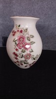 Zsolnay pattern numbered butter-colored, hand-painted flowers, gilded porcelain vase,