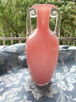 Kézműves puder rózsaszín   nagyméretű cseh üveg váza