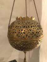Moroccan gold ball lamp with candle