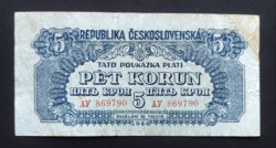 Csehszlovákia 5 Korona, Korun 1944, VF