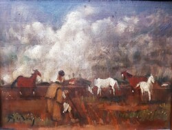 Gyula Rudnay (1878-1957) horses in a landscape