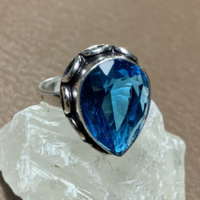 925 Silver ring with blue topaz stone 6.5 size (17 mm diameter) Indian silver ring