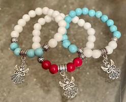 White, red jade and turquoise mineral bracelet angel whistle
