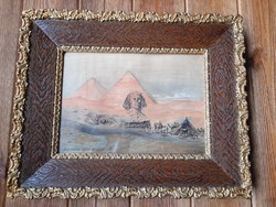 Pyramisok Giseh mellett, vegyestechnika, festmény, 25 x 35 cm