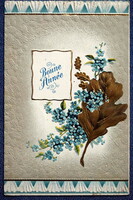 Antique embossed New Year greeting card - golden oak leaf, forget-me-not from 1911