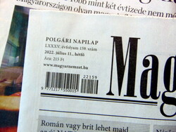 2022 July 11 / Hungarian nation / for birthday!? Original newspaper! No.: 23704