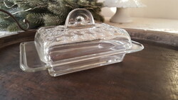 Old thick glass butter dish