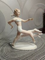 Wallendorf art deco running female figure with dog