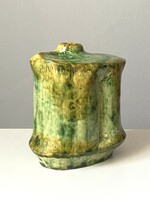 Green colored Zsolnay pyrogranite samot retro floor vase 26 cm