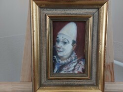 (K) signed clown painting with 31x24 cm frame