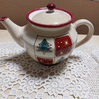 Christmas pattern, large tea spout + 1 granite flat plate