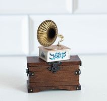 Vintage mini gramofon, lemezjátszó - babaházi kiegészítő, bababútor, miniatűr