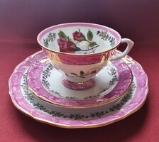 Wakbrzych lengyel porcelán reggeliző szett csésze csészealj kistányér kávés teás rózsa virág minta