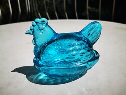 Old turquoise glass hen, bonbonier