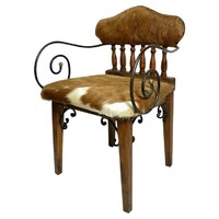 3 részes Vintage western design kovácsoltvas karosszék garnitúra marhabőr kárpittal - 04029, 04030