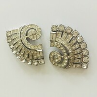 Art deco crystal double dress clip double brooch antique