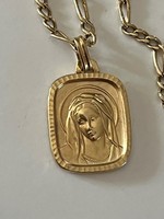 Gold men's figaro necklace with Virgin Mary pendant - 18 carat - 65cm