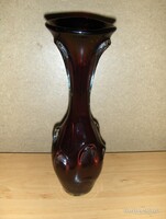 Csodás cseh vastag bordó üveg váza 32 cm (10/d)