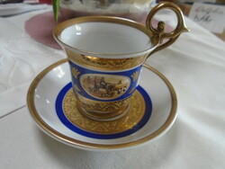 Pirken hammer beautiful antique baroque hand painted porcelain coffee cup with small plate rarity!