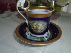LEANDER 1946Szépséges antik barokk kézi festésű porcelán kávés csésze kistányérral ritkaság!