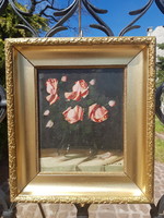 William Murin: Saint Elizabeth rose, oil, cardboard 23x28cm, painting, still life. Antique