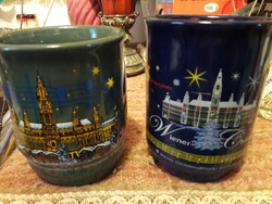 Viennese Christmas mulled wine green and blue mugs with fair pictures 2 pcs. They are flawless