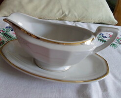 Czech porcelain, white sauce bowl with gold rim, sauce pourer 1. (Mcp, Czechoslovakia, Czechoslovakia)
