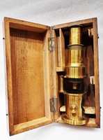 Antique small copper microscope in box