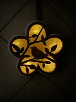 Small bird illuminated wall decoration - wood and paper