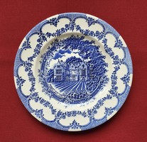 Ironstone English scene on blue porcelain plate