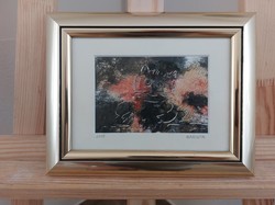 (K) nice little abstract painting cat 23x18 cm with frame