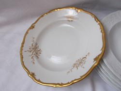 Gold-plated, rose-patterned East German deep plate