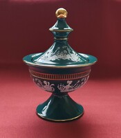Fiorentine Italian Scenery Green Turquoise Porcelain Ceramic Bonbonier Table Centerpiece with Gold Edge