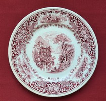 Old England angol bordó porcelán jelenetes tányér