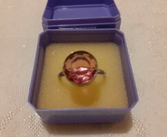 Állítható ezüst gyűrű nagy, rózsaszín cirkonia kővel